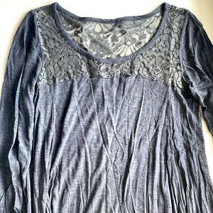 Hollister grey long sleeve top, lace detail, Size S, worn once.